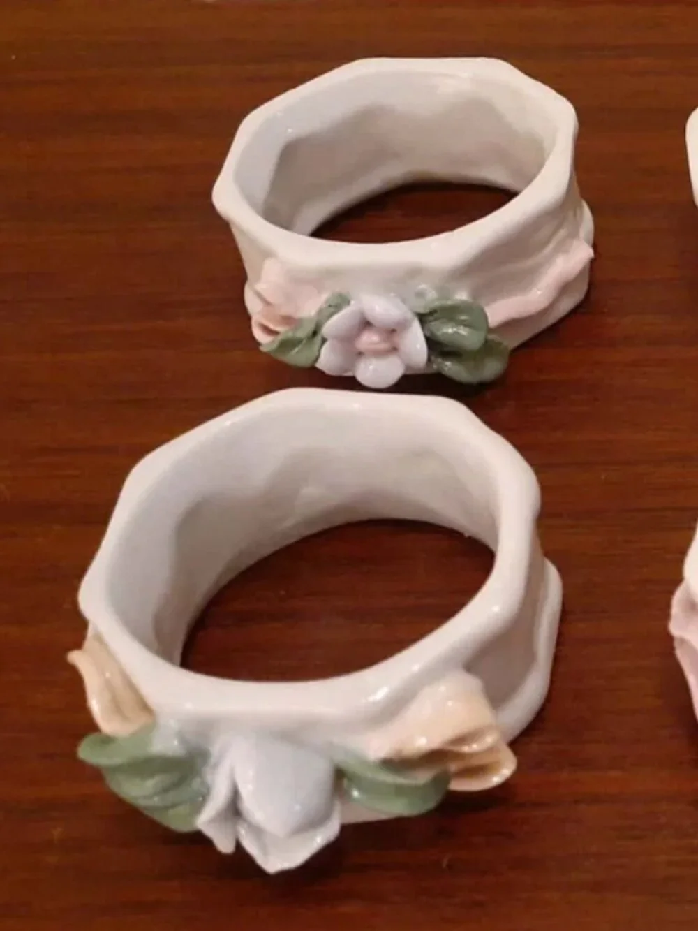 Vintage Porcelain Floral Cottage Core Napkin Rings Set of 6